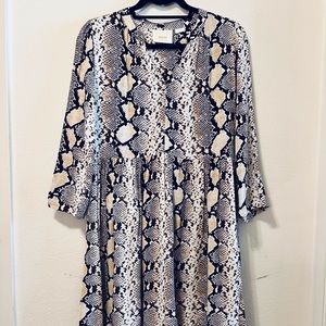 Anthropologie Maeve Snake Skin Python Printed Juno Dress A-Line V-Neck M